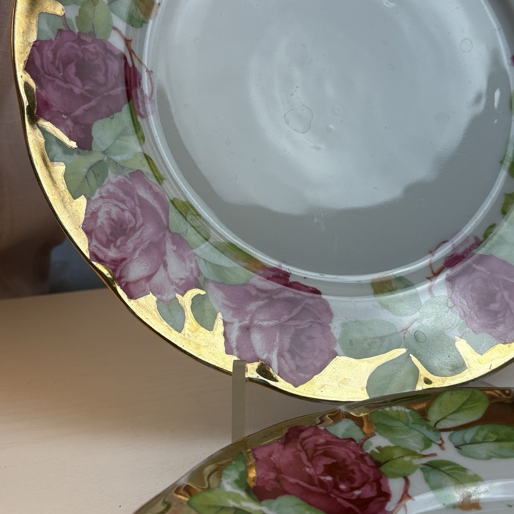 Victoria Austria English Rose And Gold Banded Border 10" Dinner Plates (2) - Picture 9 of 12